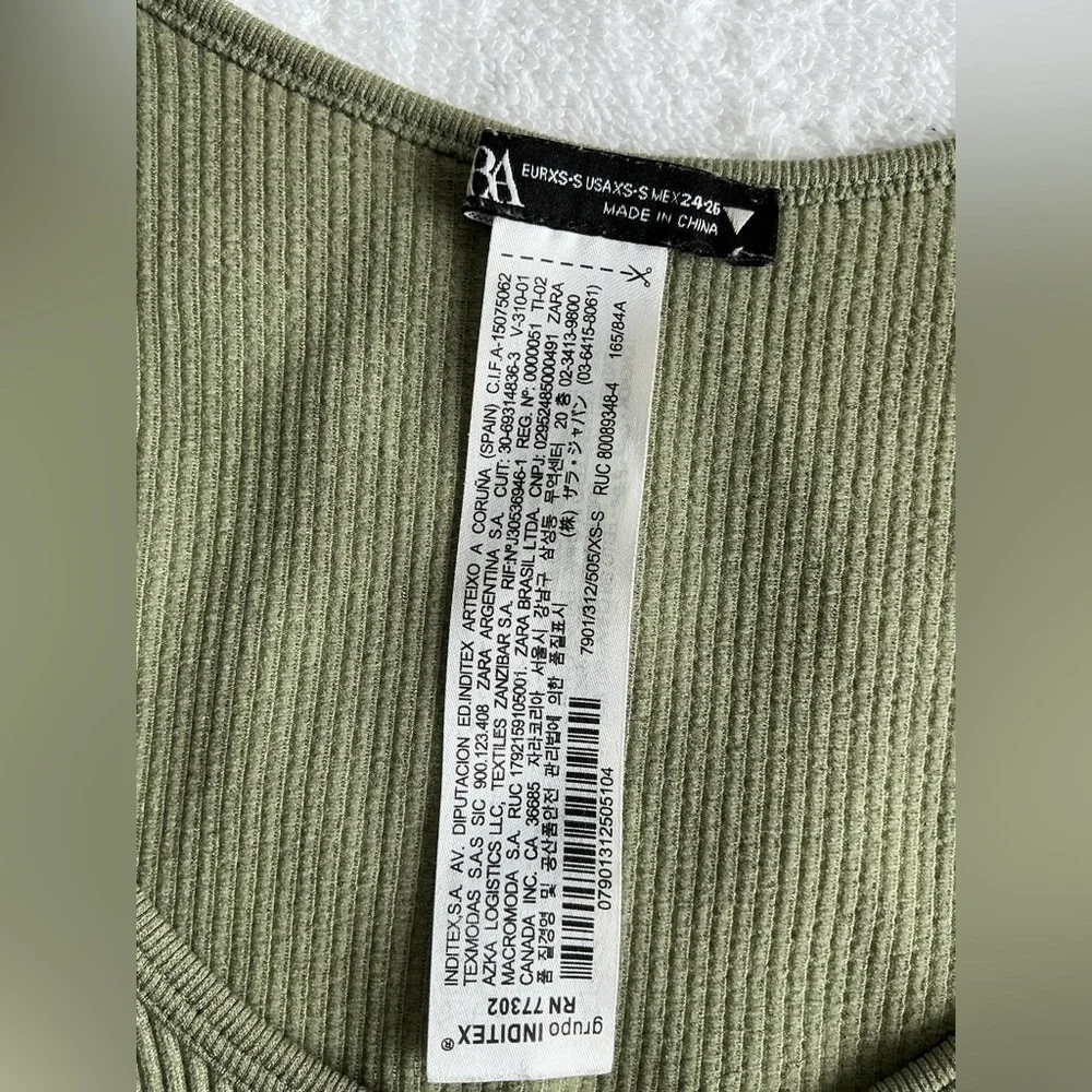 Zara Sage Green Ribbed Crop Top
